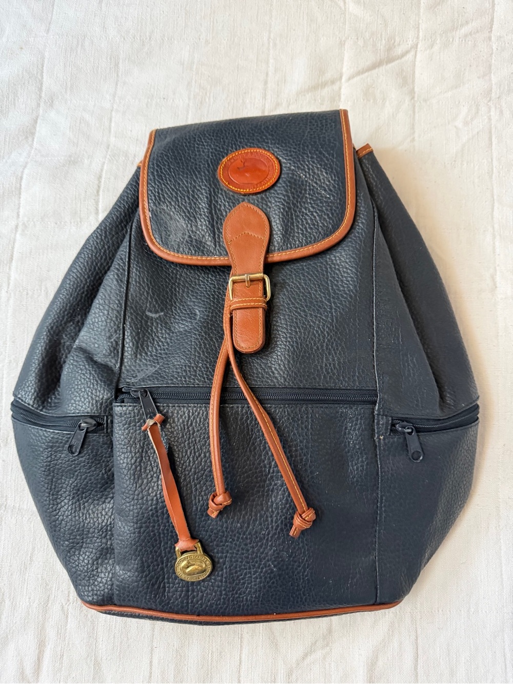 Black Leather Backpack with Brown Trim - Classic Men's Bag